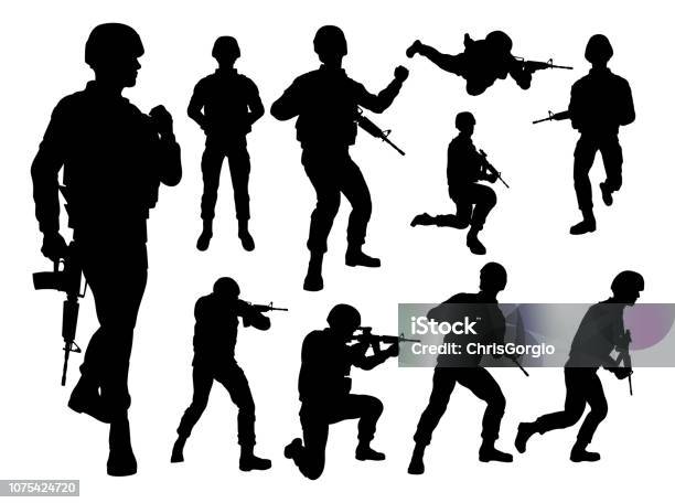 Silhouette Soldiers Stock Illustration - Download Image Now - Army Soldier, Armed Forces, In Silhouette