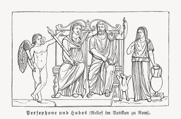 ilustraciones, imágenes clip art, dibujos animados e iconos de stock de perséfone y hades, mitología griega, grabado en madera, publican en 1897 - zu hell