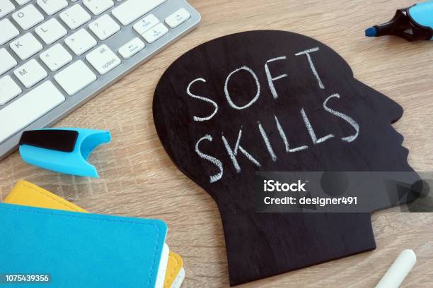 Soft Skills Written On A Blackboard With The Shape Of A Head Stock Photo - Download Image Now