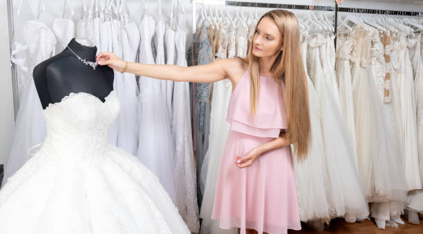 istock Wedding choice in bridal boutique 1075441064
