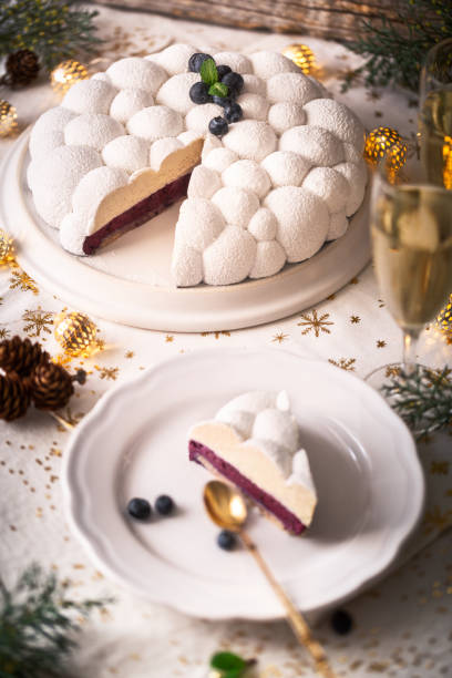 bûche de noël, ganache de vanille chocolate y mousse de myrtille - fruitcake christmas cake cake christmas fotografías e imágenes de stock