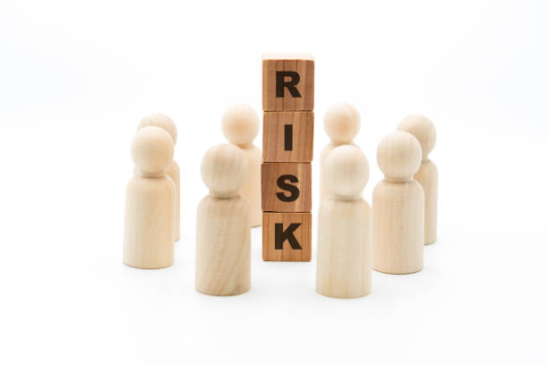istock Wooden figures as business team in circle around word RISK 1075462000