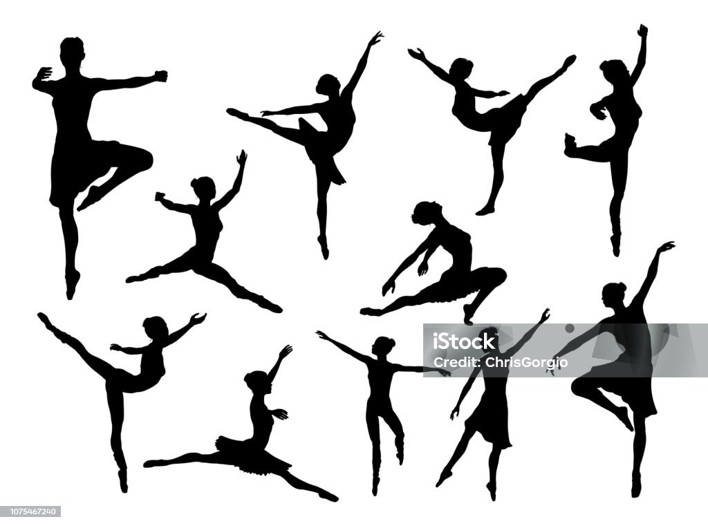 weißer Hintergrund, IsolatedBallet Tänzerin Silhouetten - Lizenzfrei Tanzen Vektorgrafik