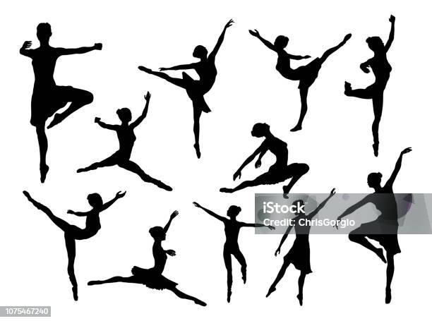 White Background Isolatedballet Dancer Silhouettes Stock Illustration - Download Image Now