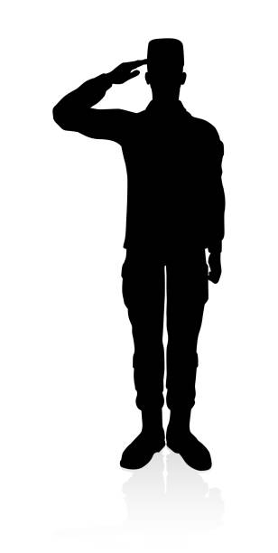Soldier High Quality Silhouette Detailed silhouette of military armed forces army soldier veteran stock illustrations