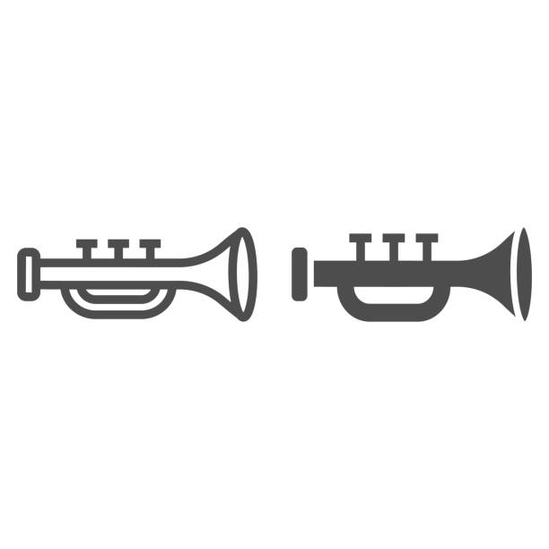 illustrations, cliparts, dessins animés et icônes de icône ligne et glyphe trompette, musique et instrument, signe du clairon, vectoriel, un dessin linéaire sur un fond blanc. - trumpet jazz bugle brass instrument