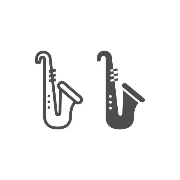 Vector illustration of Saxophone line and glyph icon, musical and instrument, trumpet sign, vector graphics, a linear pattern on a white background.