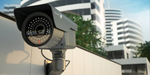 Security camera, 3D illustration Security camera in the city guarding photos stock pictures, royalty-free photos & images