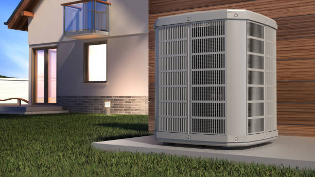 istock Air heat pump and house, 3D illustration 1075473092