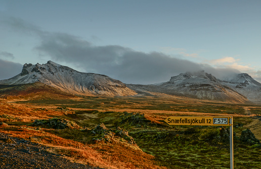 Beautiful Snaefellsjokull National Park on the Snaefellsnes Peninsula Area of Island of Iceland, Europe's tiny island nation.