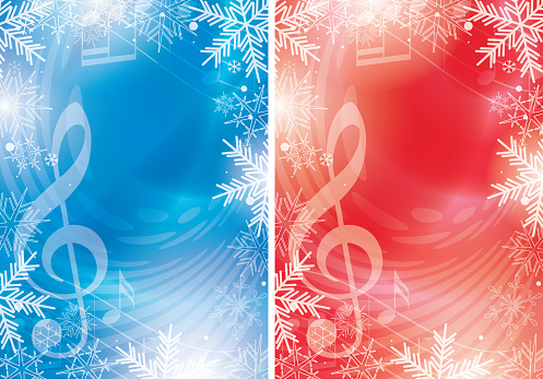 blue and red vector flyers with music notes and snowflakes - christmas backgrounds