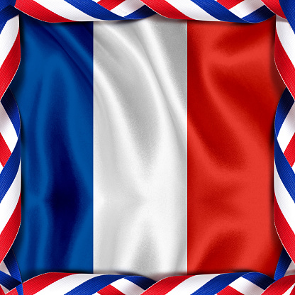 France flag waving background with banner frame