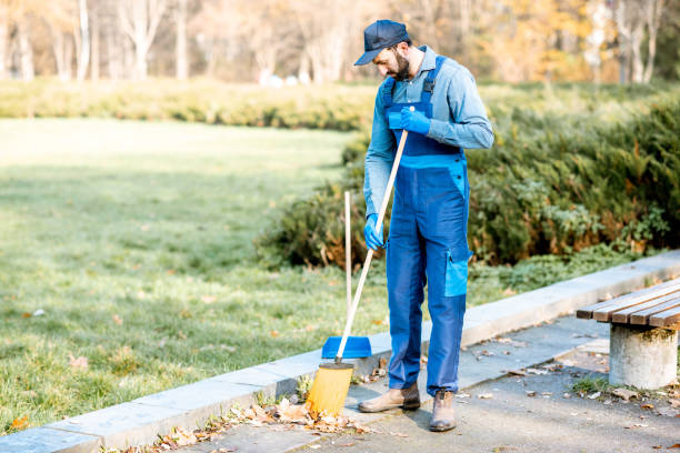 istock Cleaner sweeping leaves outdoors 1075497712
