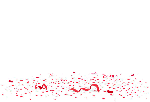 konfety, červené papíry rozptyl a stuhy na podlaze, oslava strana sezónní svátek abstraktní pozadí vektorová ilustrace - podlahové krytiny stock ilustrace