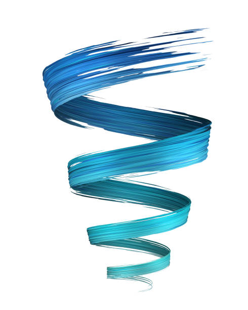Cyan and blue 3D brush paint stroke swirl
