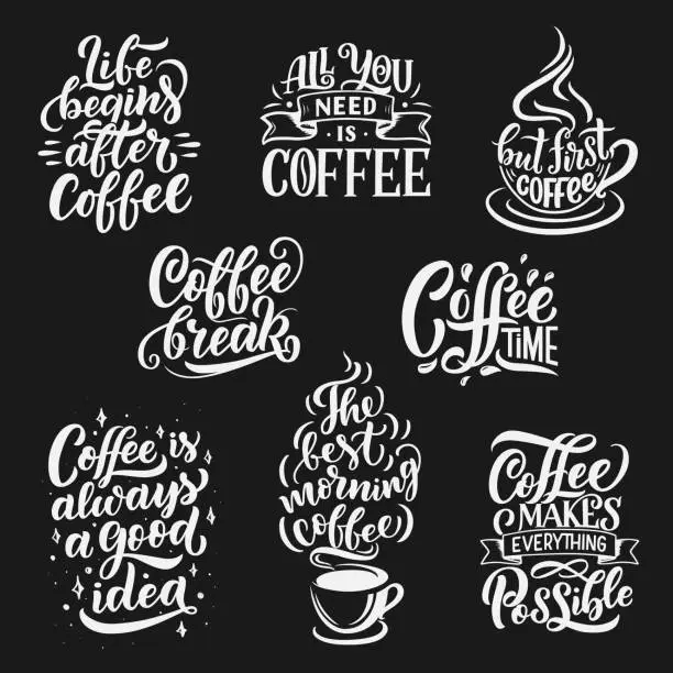 Vector illustration of Coffee cup and beans vector lettering