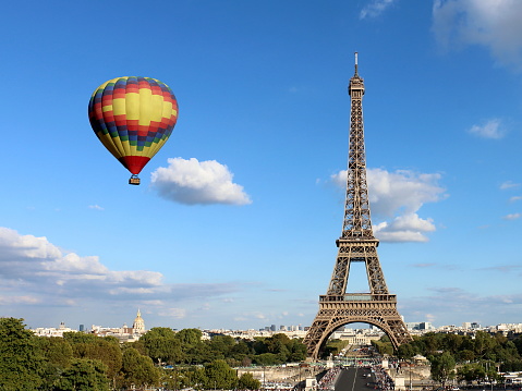 Eiffel Tower with Hot Air Balloon