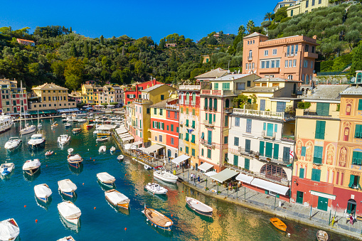Beautiful sea coast with colorful houses in Portofino, Italy.