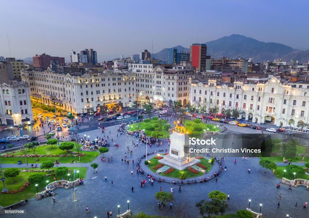 San Martin Square, in Lima, Peru. LIMA, PERU: Panoramic view of San Martin square. Peru Stock Photo