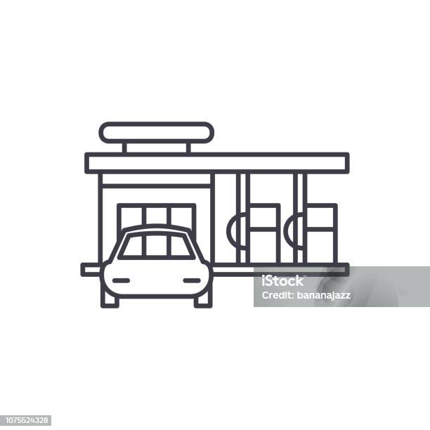 Small Gas Station Line Icon Concept Small Gas Station Vector Linear Illustration Symbol Sign Stock Illustration - Download Image Now