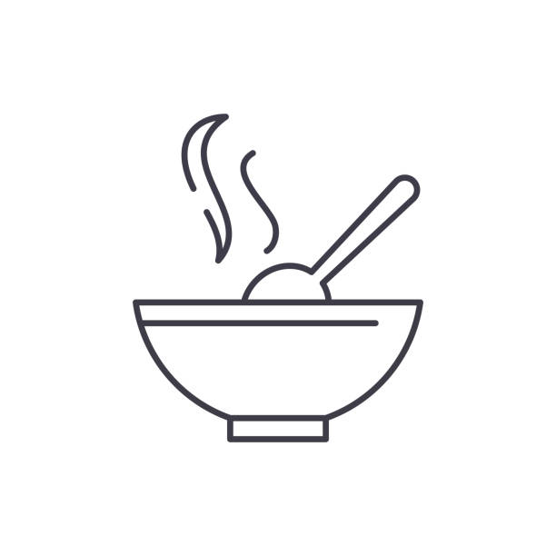 ilustrações de stock, clip art, desenhos animados e ícones de soup line icon concept. soup vector linear illustration, symbol, sign - plate square square shape white