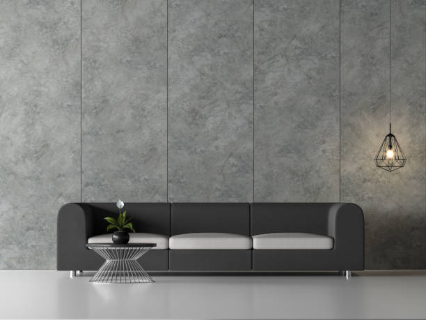 istock Minimal loft living room with concrete wall 3d render 1075533690