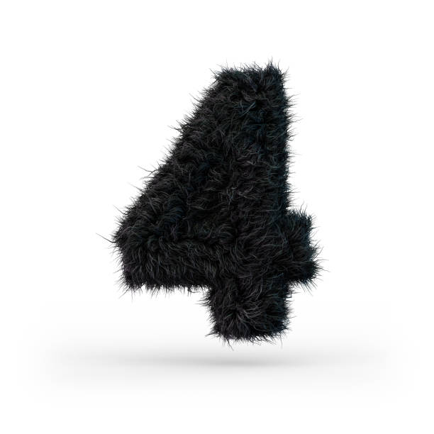 istock Uppercase fluffy and furry black font. Digit four. 3D 1075536674