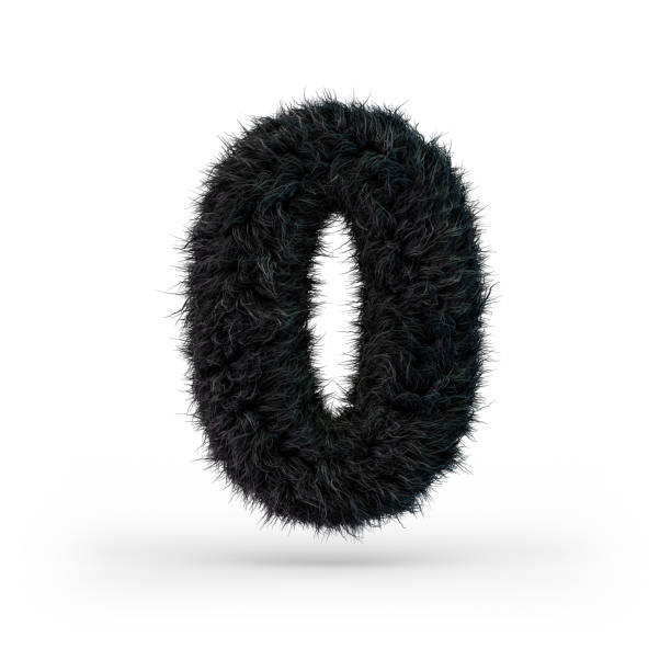 uppercase fluffy and furry black font. digit zero. 3d - fur type imagens e fotografias de stock