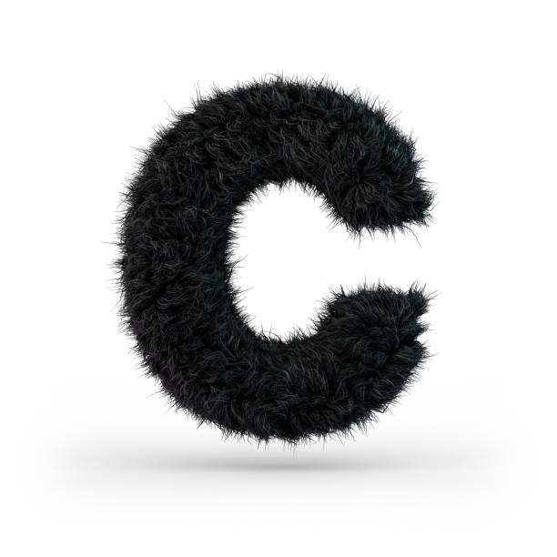 istock Uppercase fluffy and furry black font. Letter C. 3D 1075536720