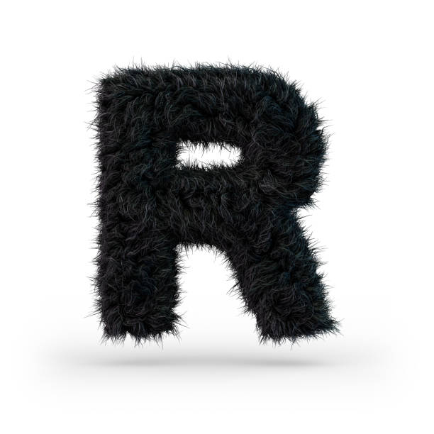 istock Uppercase fluffy and furry black font. Letter R. 3D 1075536772