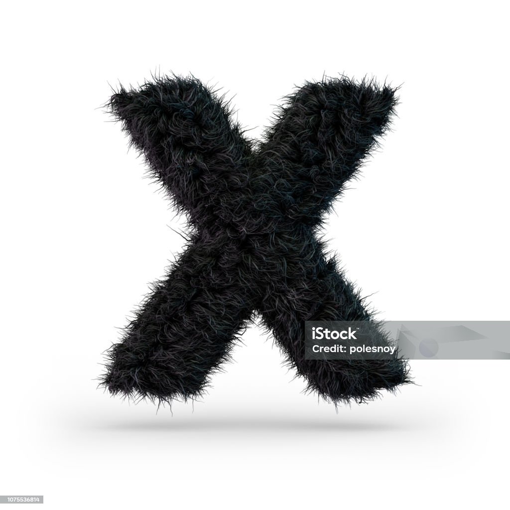 Uppercase fluffy and furry black font. Letter X. 3D Uppercase fluffy and furry black font. Letter X. 3D rendering Abstract Stock Photo