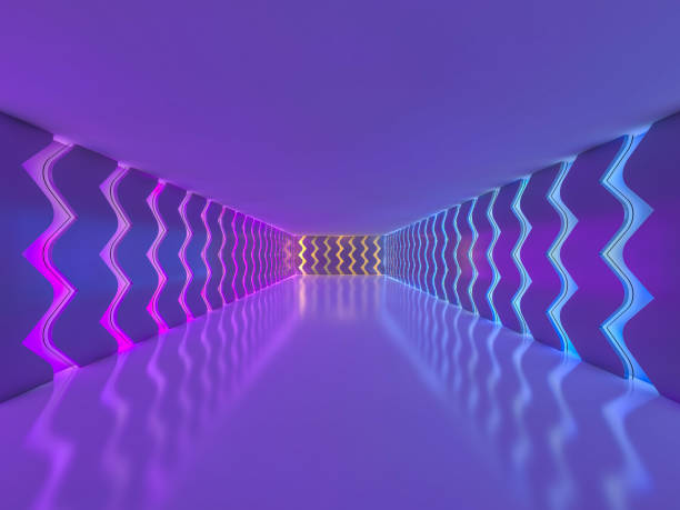 istock Background of an empty room with walls and neon light. Neon rays and glow. 3D 1075536818