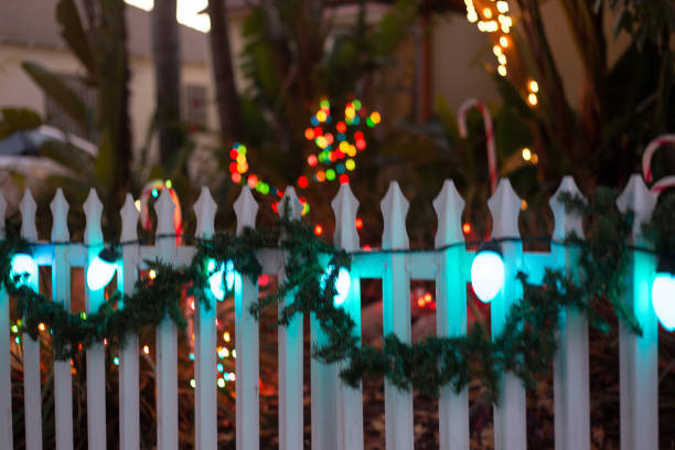 istock Southern CA Christmas Lights, White Picket Fence,Dusk 1075541344