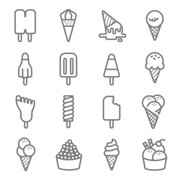 zestaw ikon kolorów ice cream vector color line. zawiera takie ikony jak stożek, popsicle, soft serve i inne. rozszerzony skok - scoop ice cream frozen cold stock illustrations