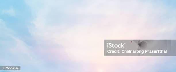 Abstract Blur Beauty Sunrise Skyline Scene With Pastel Color In Panoramic Background Design As Banner Ads And Presentation Concept Stock Photo - Download Image Now