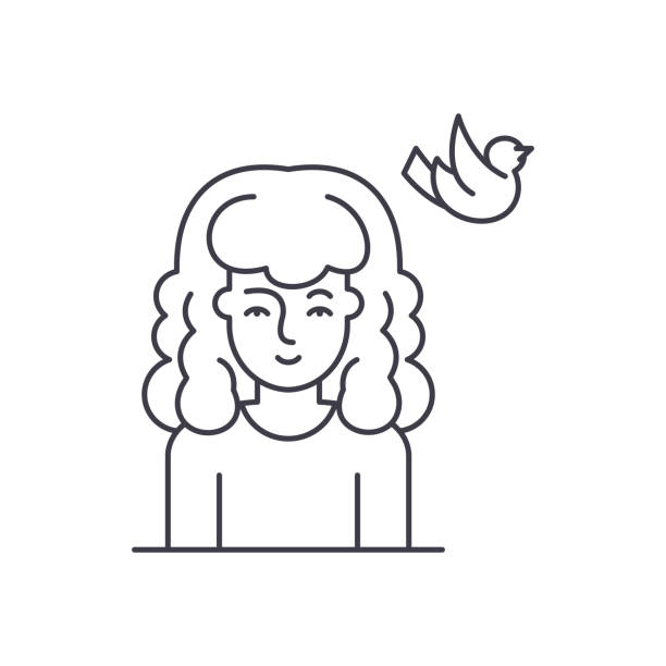 kuvapankkikuvitukset aiheesta vaeltelemassa pilvien linjakuvakkeen konseptissa. vaeltaminen pilvissä vektori lineaarinen kuva, symboli, merkki - rinnakkaiset keltaiset viivat