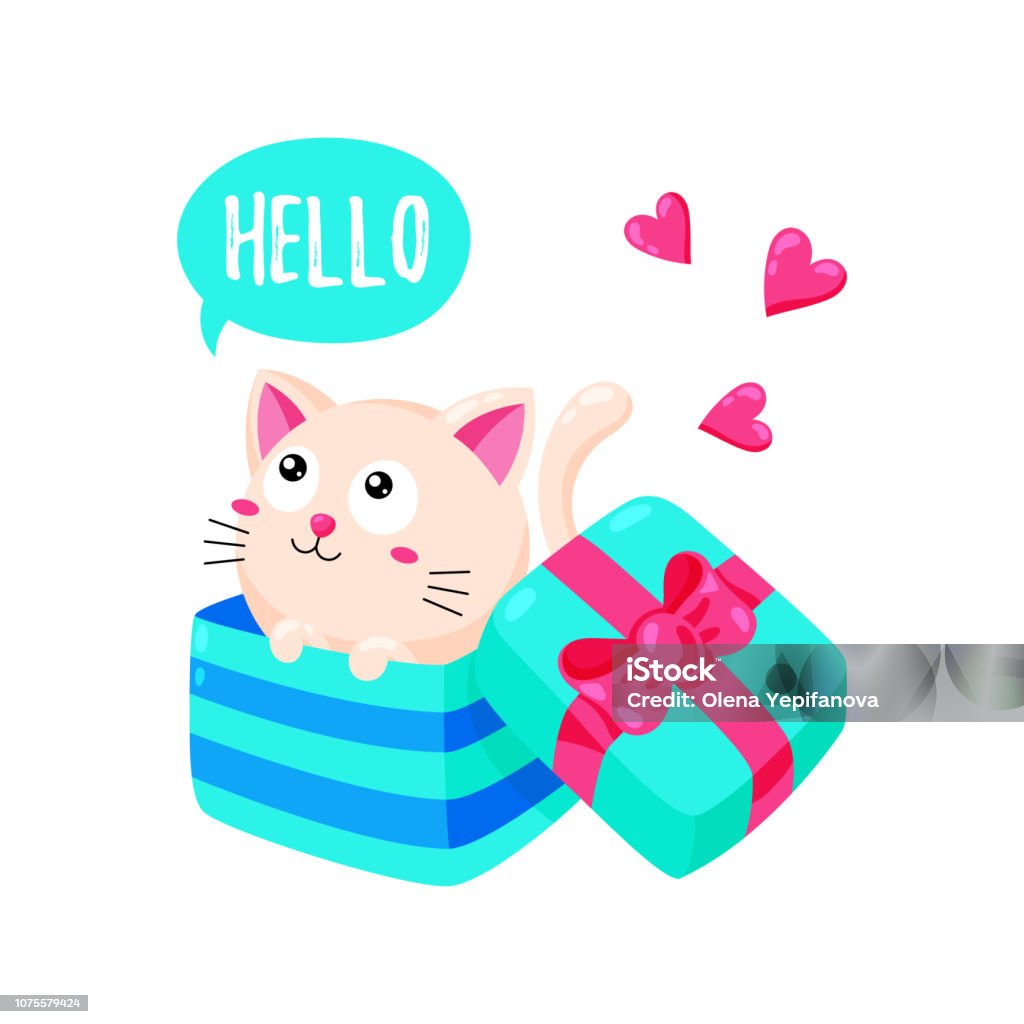 Thẻ Hoạt Hình Dễ Thương Với Mèo Con Con Mèo Nhìn Ra Khỏi Hộp Quà ...