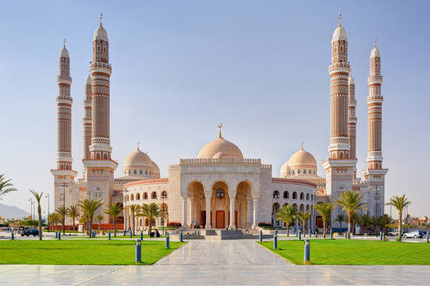 Al-Saleh mosque in the Sanaa, capital of Yemen. stock photo