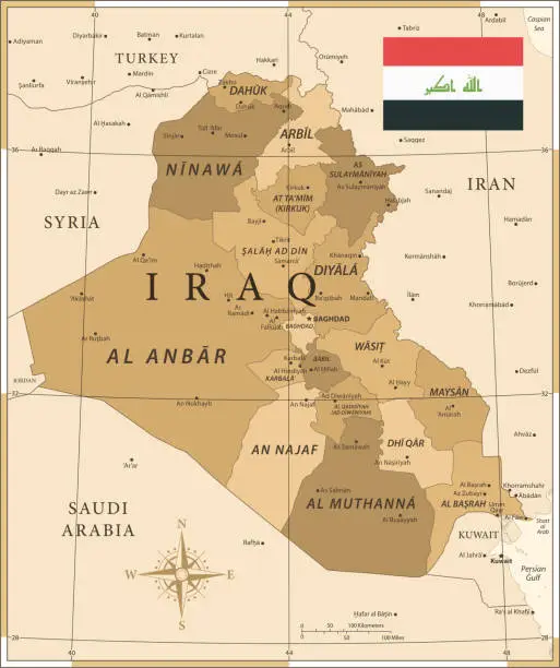 Vector illustration of Map of Iraq - Vintage Vector