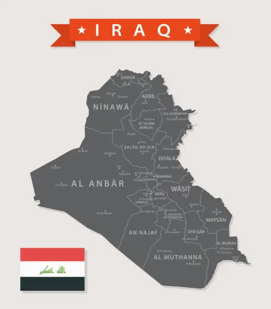 Vector illustration of Map of Iraq - Vintage Vector