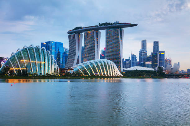 Singapore financial district with Marina Bay Sands stock photo