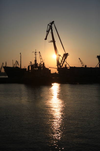 istock Sea ​​port cranes at sunset 1075596826