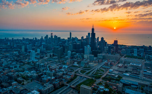 Chicago,IL Aerial Sunrise stock photo