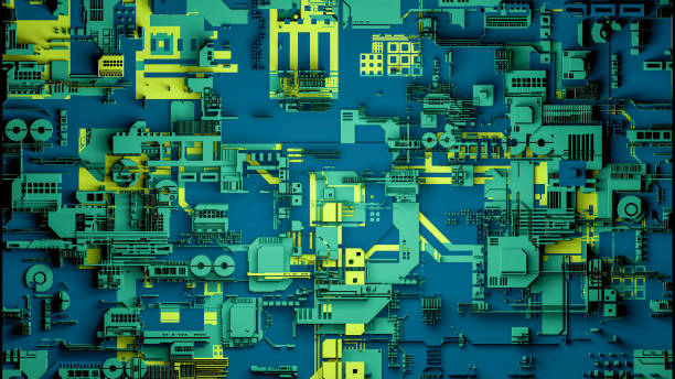 istock Technology surface with a lot of details. Simple geometry shapes extruded to random height. 3d render 1075603092