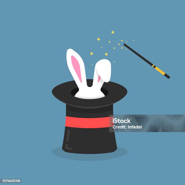 Black Magic Hat With Bunny Ears Stock Illustration - Download Image Now - Magician, Paranormal, Hat