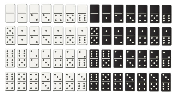 ilustrações de stock, clip art, desenhos animados e ícones de black and white domino full set in flat design style. - dominó