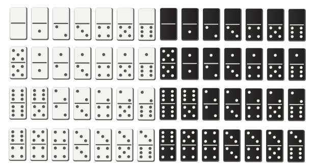 Black and white domino full set in flat design style. Black and white domino full set in flat design style. Abstract concept 28 pieces for game graphic element. Vector illustration EPS10 domino stock illustrations