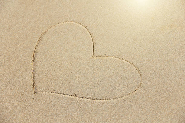 istock The heart is painted on the sand. Design with copy space. Top view 1075610422