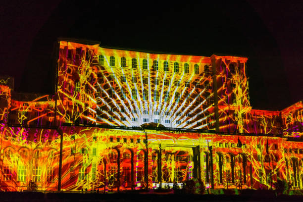 September 16,2017 Bucharest/Romania - The Romanian Parliament used as canvas for the IMAPP 2017 Video Mapping competition, free event during the annual celebration \