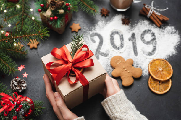 istock 2019 Christmas New Year Greeting Card Gift Box 1075617754